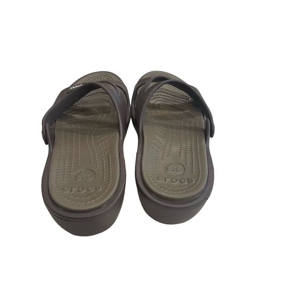 Crocs Patricia Sandals Women's Size 11 Brown Slip On Wedge Heel Strappy Comfort - Picture 3 of 10